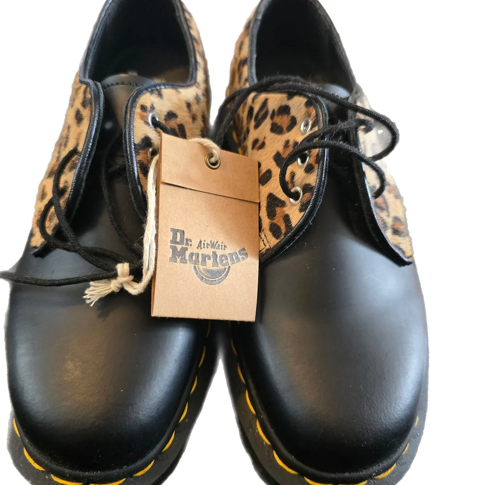 Dr. Martens Leopard Panel Black Leather Lace-Up Shoes - Picture 2 of 4